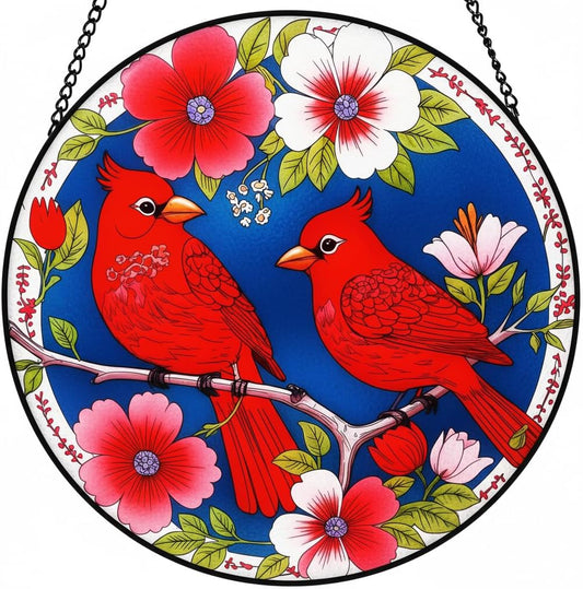 Stained Glass Window Hanging - Cardinal Stained Glass Suncatcher, Cardinal Gifts for Women-Red Bird