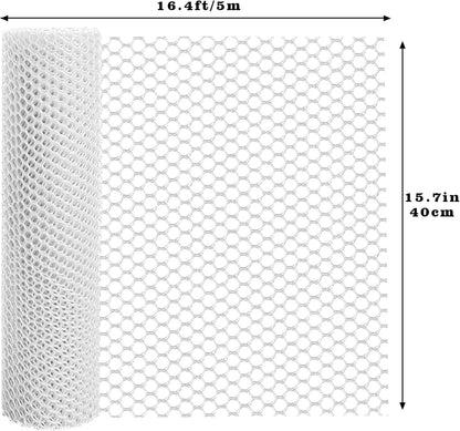 16.4 FT x 15.7 in Roll Mesh Fence, Versatile White Plastic Fencing & Netting, Cuttable Animal Wire Mesh Fence, Durable Tree Trunk Protector, Suitable for Cat Dog Rabbit Barrier and Plant Protectors