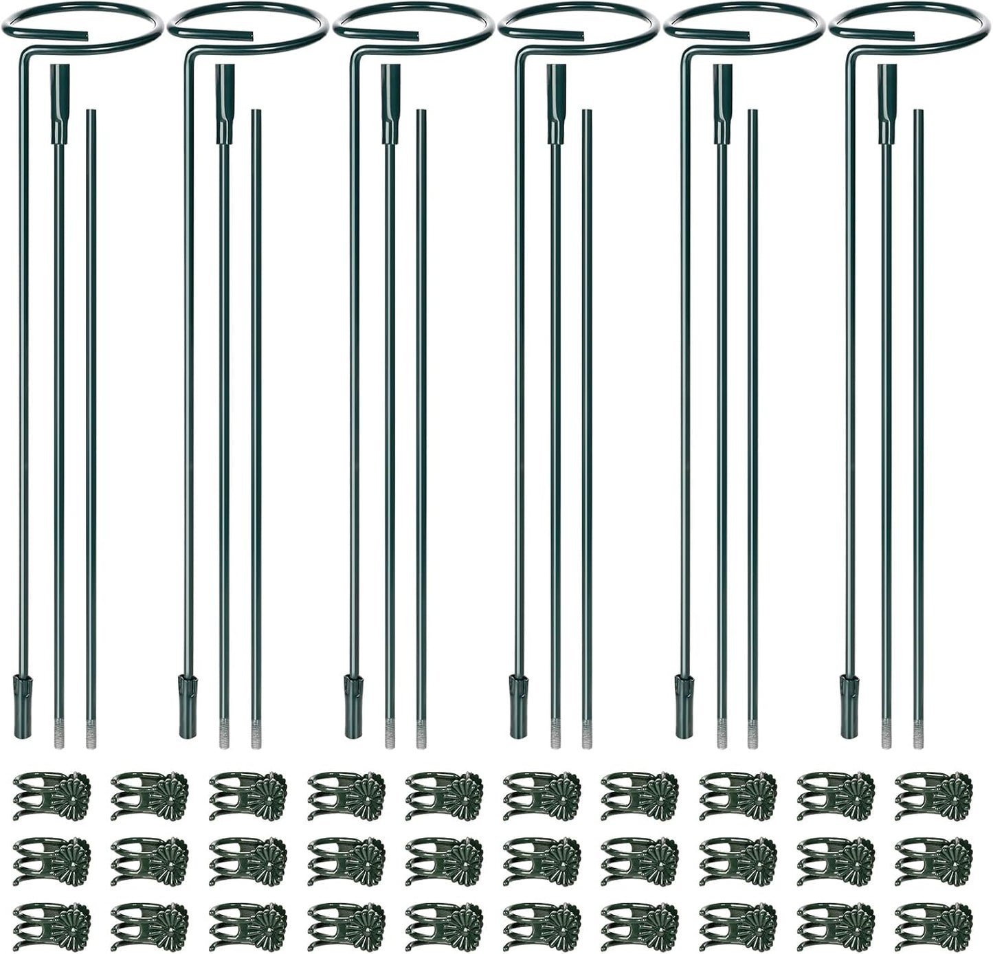6 Sets Plant Stakes 12/25/36 Inch Adjustable Plant Support Stakes Tall for Indoor Outdoor Plant Holder Stick Steel Garden Stem Pole Amaryllis Stakes with 30 Clip for Tomato Orchid Lily Peony Flower