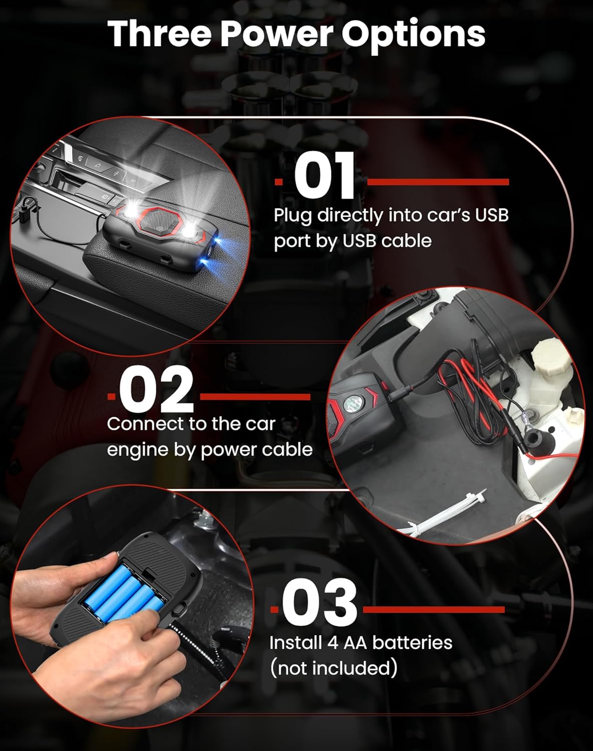 2 Pack Ultrasonic Rodent Repellent for Car Engines, Under Hood Mouse Repellent with 4 LED Strobe Lights, USB Powered, Keep Rats, Mice and Squirrels Away from Vehicles, RVs, Garages, Attics (2, Black)