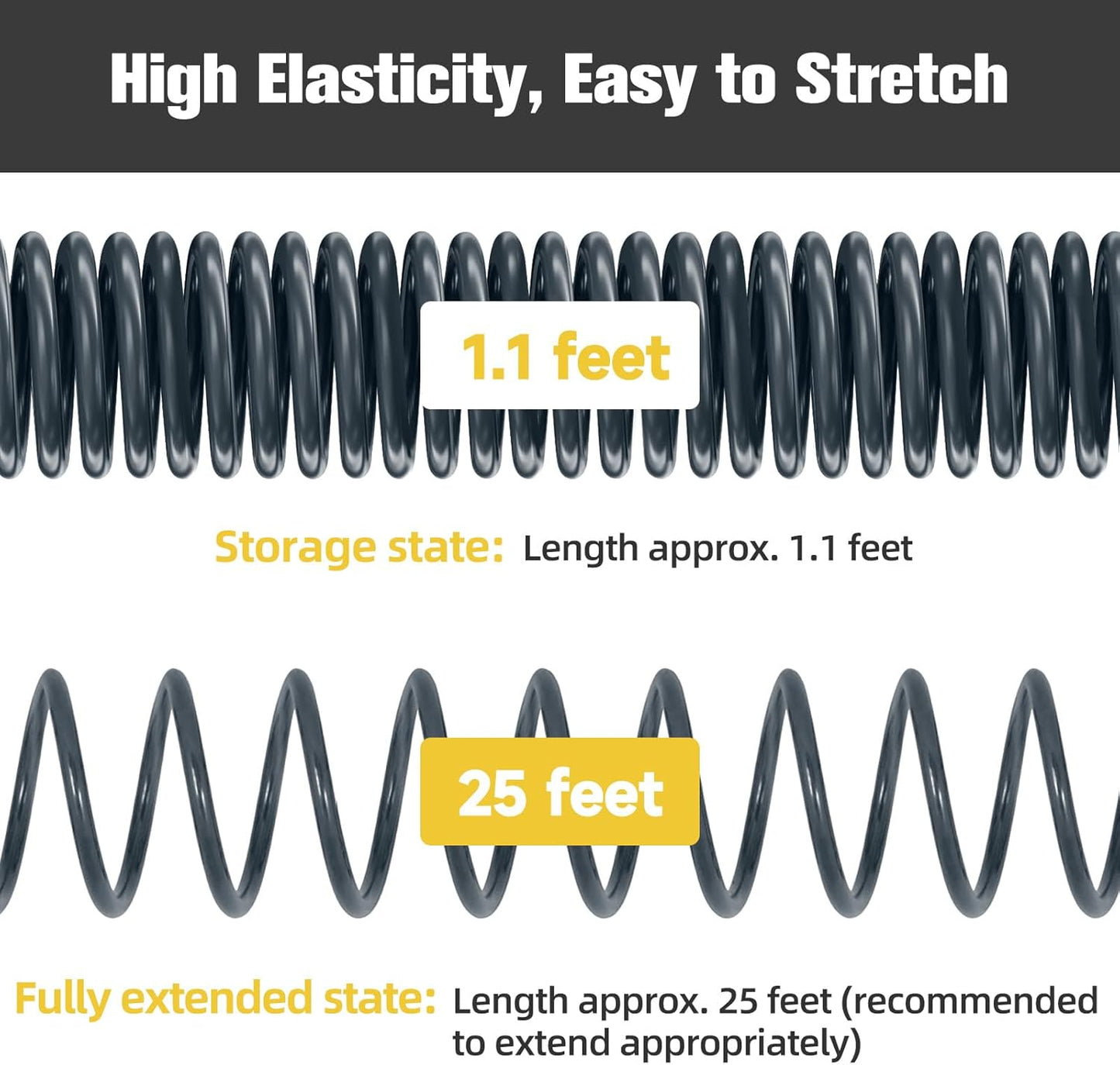 Coil Hose,3/8" EVA Coil Garden Hose 25 FT,Curly Water Hose Lightweight with Brass Connectors,Recoil Garden Hose Includes 8-Pattern Spray Nozzle for Boat, Yard, Patio, Green