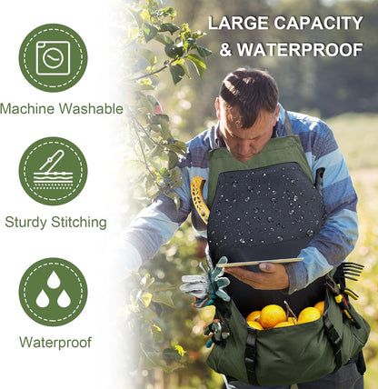 Extra Size Gardening Apron Waterproof Cross Back Apron Women, 600D Polyester Heavy Duty Men Apron Harvest Bag