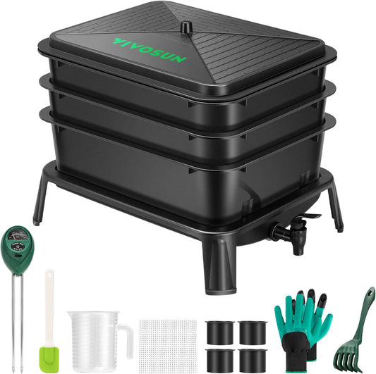 VIVOSUN 3-Layer Worm Compost Bin, 30L Worm Composter, Easy Setup Inclusive Worm Farm Kit for