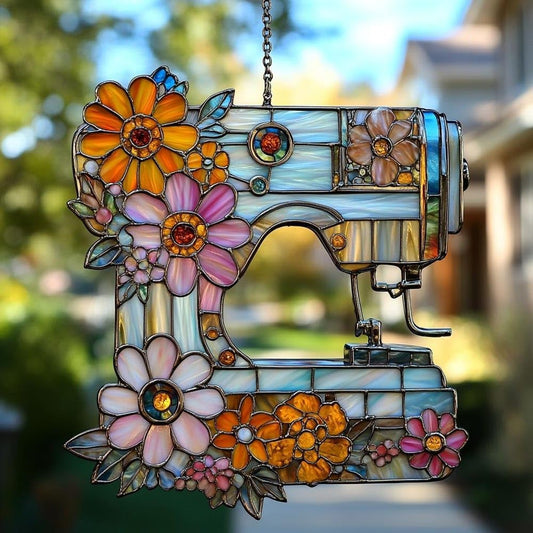 Vintage Sewing Machine Acrylic Suncatcher Stained Glass Effect Window Car Hanging Christmas