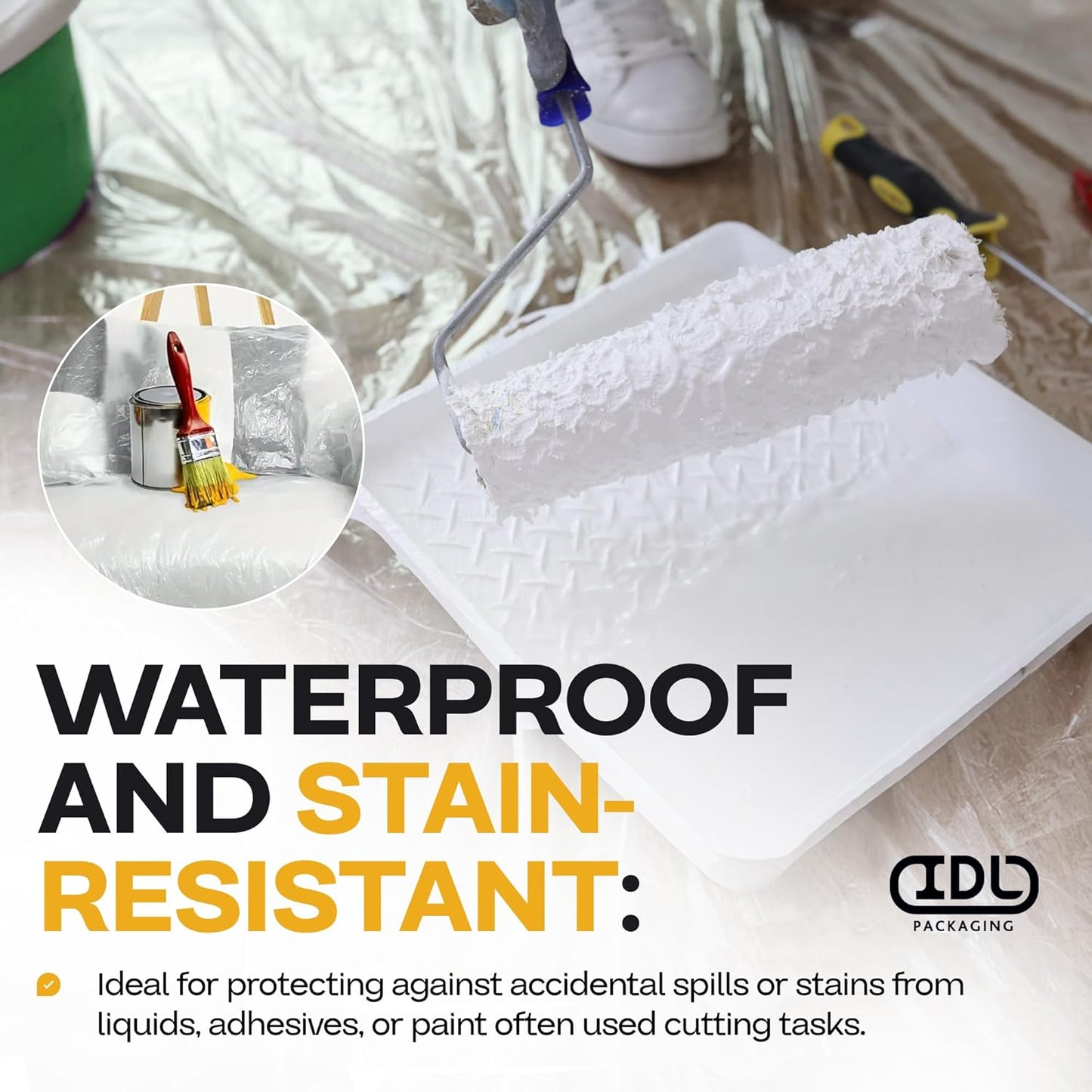 Plastic Sheeting 4 mil, 6' x 50' (300 sq.ft.), Pack of 6 - Thick Semi-Clear Plastic Sheeting for Construction, Painting, Drop Cloth, Slide&Slip - Heavy Duty LDPE Film Roll by IDL Packaging