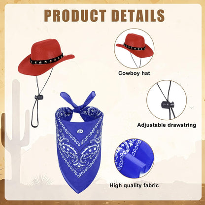 Porch Goose Outfits Western Cowboy Style, Lawn Cement Goose Clothes Outfits for Cement Goose Includes Adjustable Cowboy Hat and Scarf for 23/17″ Outdoor Statue (Blue,Red)