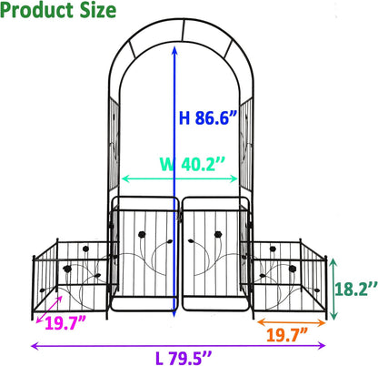 Metal Garden Arbor Arch with Gate and Plant Box, 86.6" H Garden Trellis Wedding Arch Party Decoration for Outdoor Lawn Climbing Plants Support Roses Vines