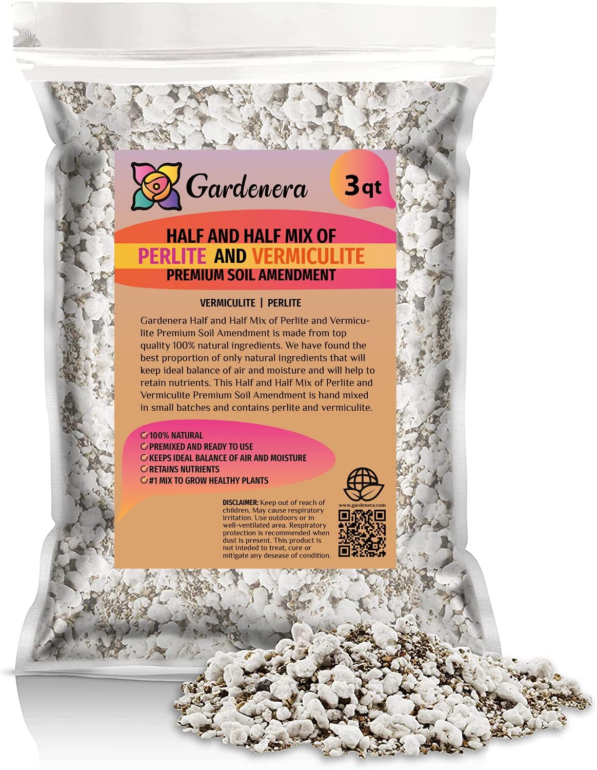Experience Superior Plant Growth with Gardenera Half and Half Mix of Perlite and Vermiculite - Nature's Best for Optimal Nutrient Retention - 3 Quart