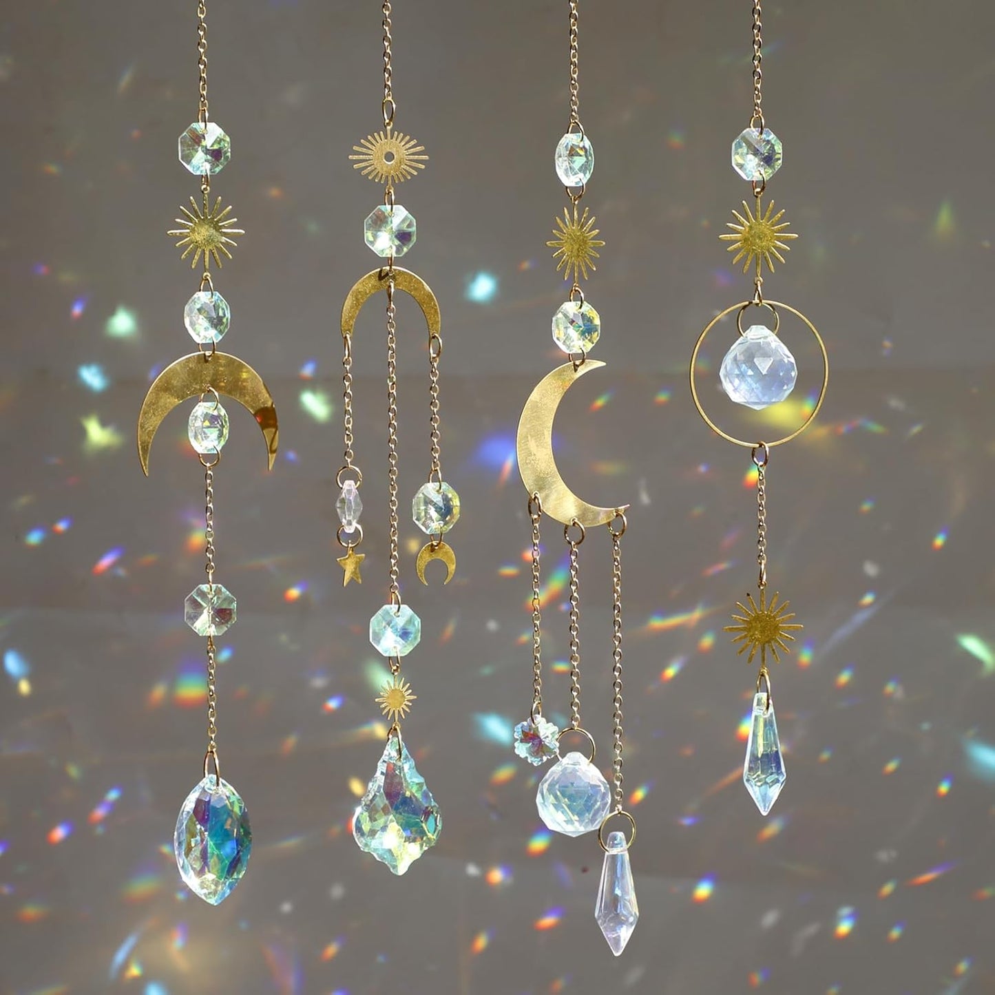 Crystal Suncatcher, 4pcs Sun Catchers Indoor Window Hanging Crystals for Windows Prism Rainbow Makers for Ceiling Garden Porch Decor Christmas Decorations Home Party Wedding Ornaments