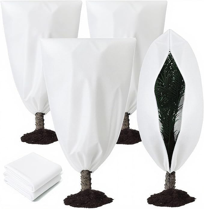 4 Pcs Plant Covers Freeze Protection Reusable Plant Protector with Zipper and Drawstring, Winter Bush Covers Freeze Protection from Cold Sun Frost Wind(White)