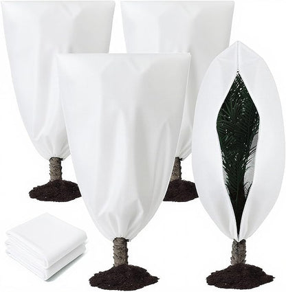 4 Pcs Plant Covers Freeze Protection Reusable Plant Protector with Zipper and Drawstring, Winter Bush Covers Freeze Protection from Cold Sun Frost Wind(White)