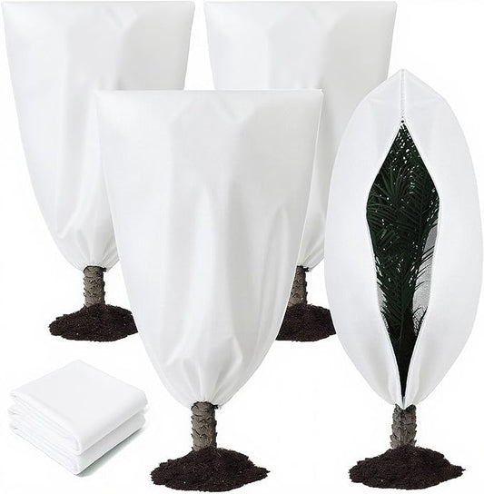 4 Pcs Plant Covers Freeze Protection Reusable Plant Protector with Zipper and Drawstring, Winter Bush Covers Freeze Protection from Cold Sun Frost Wind(White)