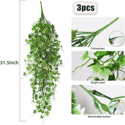 RECUTMS Artificial Hanging Plant - Faux Ivy Vine With White UV Resistant Leaves for Room, Office, Wall Decor (White)
