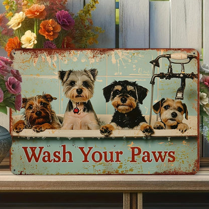 Vintage Metal Tin Sign "Wash Your Paws" - Rustic Dog Themed Artwork, Iron Wall Decor for Home, Gym, Cafe, Garage, Bathroom - Pet-Friendly Decorative Sign, 12x8 Inches