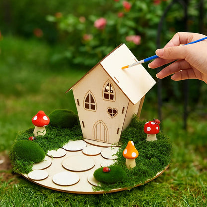 Kathfly 8 Sets Wooden Fairy House Craft Kit, Fairy Garden Kit with Paints & Decorations, Unpainted Miniature Accessories for Home Event Party Decor, Arts Crafts Birthday Gift