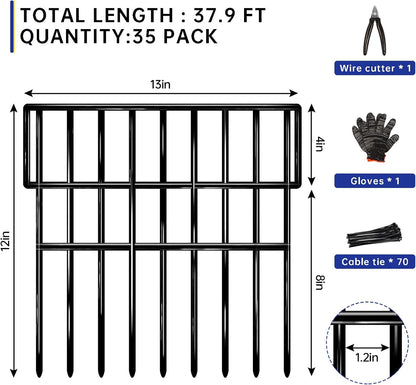 35 Panels Garden Fence Animal Barrier, 38 Ft(L) X 13 in(H) No Dig Fence for Dogs, Upgrade 1.2in Gap Garden Border Ground Defense, Rustproof Metal Outdoor Wire Fencing for Dogs, Rabbits