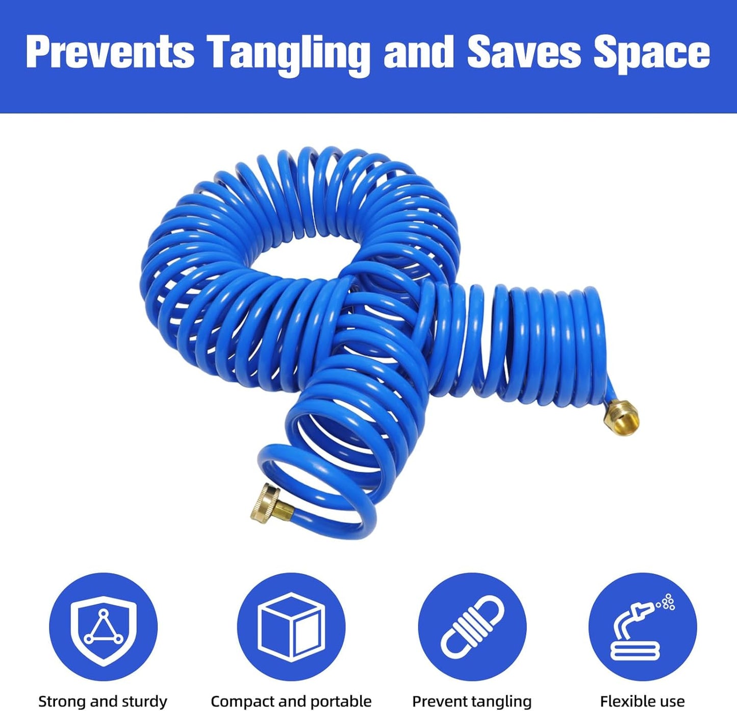 Coil Hose,3/8" EVA Coil Garden Hose 25 FT,Curly Water Hose Lightweight with Brass Connectors,Recoil Garden Hose Includes 8-Pattern Spray Nozzle for Boat, Yard, Patio, Green