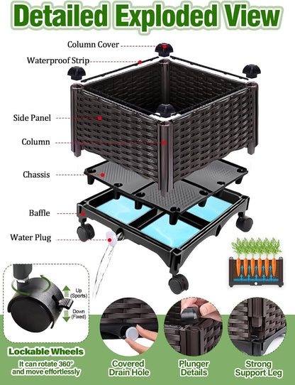 Kalolary 170CM Raised Garden Bed with Metal Trellis, Large Plastic Planter Box with Drainage Hole on Wheels Tomato Planters Climbing Trellis Outdoor Indoor for Climbing Plants Vegetable Flowers Vine