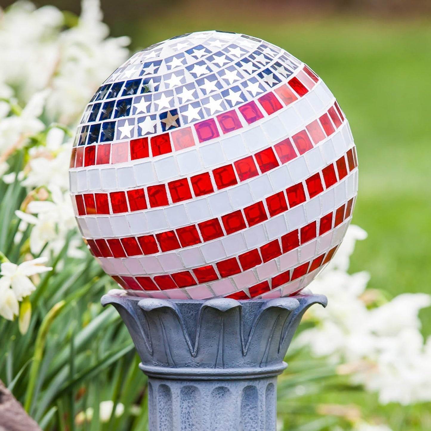 Mosaic Gazing Ball Patriotic Stars and Stripes Glass Globe Colorful Gazing Ball 10 inch for Outdoor Home Garden Yard Patio Decor