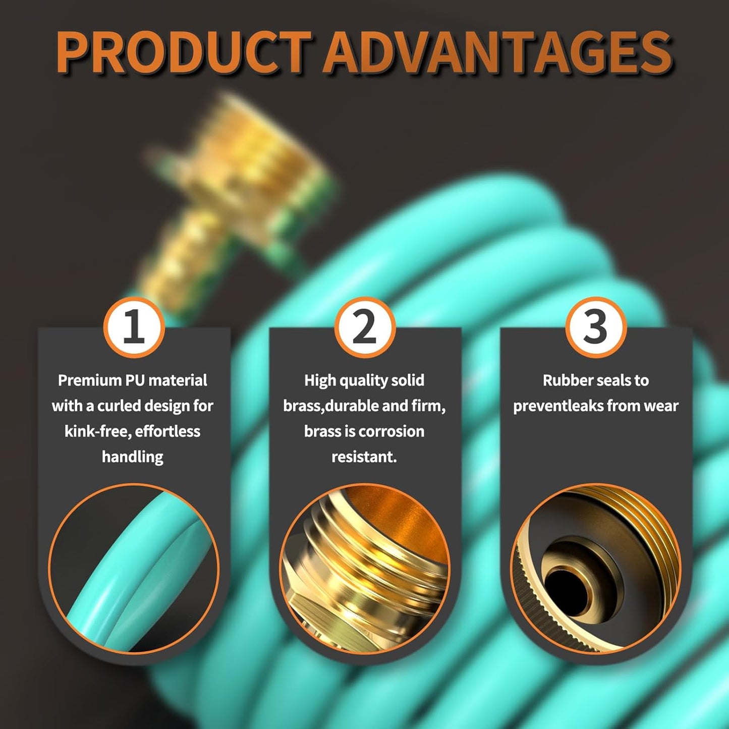 GASHER 25FT PU Recoil Garden Water Hose with 3/4"Inch Brass Fittings Retractable, Swivel Female for Boating, Pool & Spa, RV, Home and Garden（Blue)