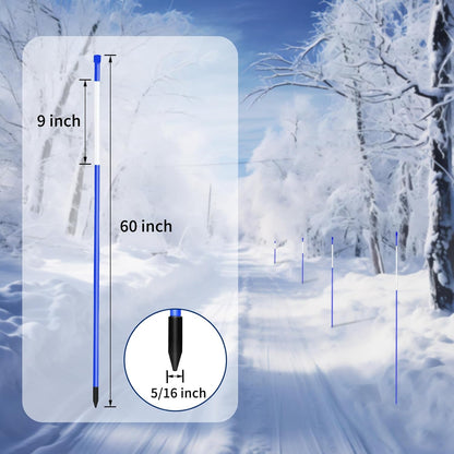 Growsun Driveway Marker 5ft Blue Fiberglass 5/16 inch Dia Snow Fence Reflective Plow Stakes for Yard Walkways Parking Lots Safety Rods Edge, 50 Pack