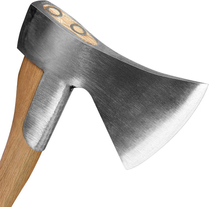Camping Axe, 15'' Hatchet for Wood Splitting and Chopping, Gardening Small Axe Wooden Handle Tools with Sheath for Camping, Hiking (15inch)