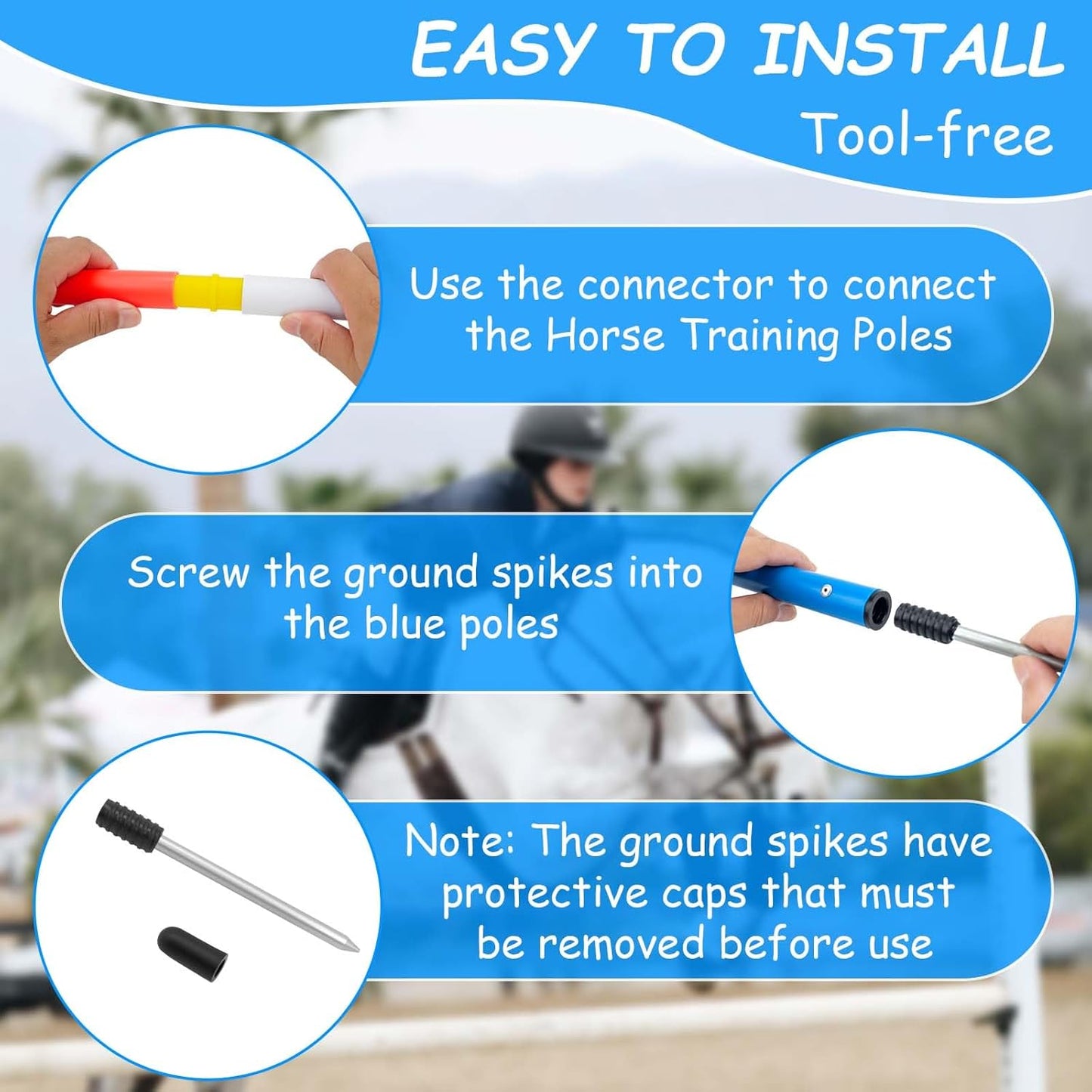 Red White Blue Pole Bending Poles for Horses - Set of 6 | Lightweight, Portable Horse Training Poles | Horse Training Equipment for Agility, Patterns, Obstacles - Easy Storage & Setup