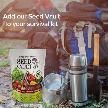 Gardeners Basics Survival Vegetable Seeds Garden Kit Over 16,000 Seeds Non-GMO and Heirloom, Great for Emergency Bugout Survival Gear 35 Varieties Seeds for Planting Vegetables 35 Free Plant Markers