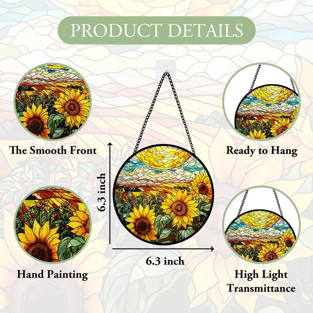 Sunflower Stained Glass Window Hanging, Flower Sun Catcher Panel Decoration, Yellow Floral Hanging Ornament, Sunflower Glass Ornament Birthday Party Decorations, Flower Ornament Gifts for Housewarming