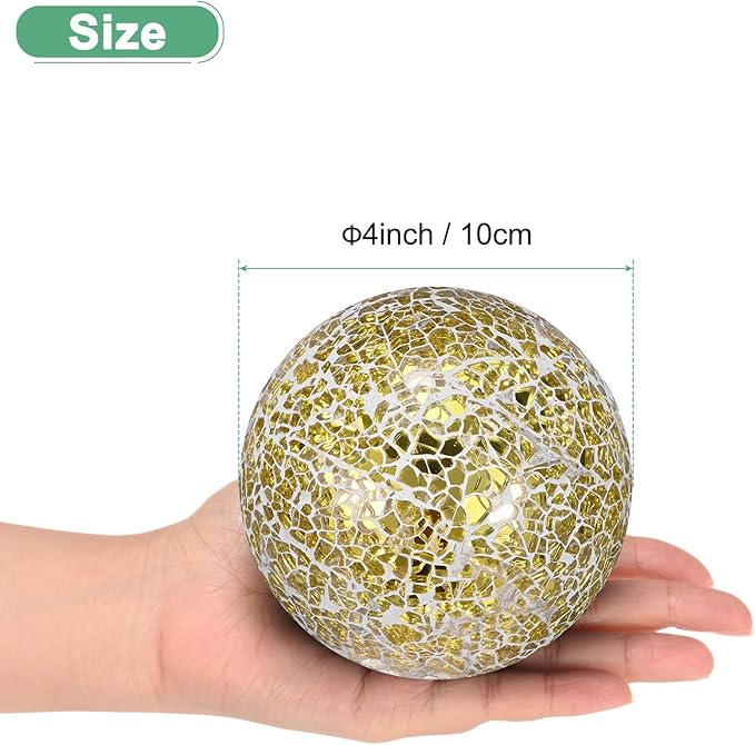 Decorative Ball for Bowls, 4 Inch Mosaic Glass Balls Decorative Glass Orbs for Home Decor/Dining Tables/Wedding Party/Coffee Table/Centerpiece Decor [Gold]