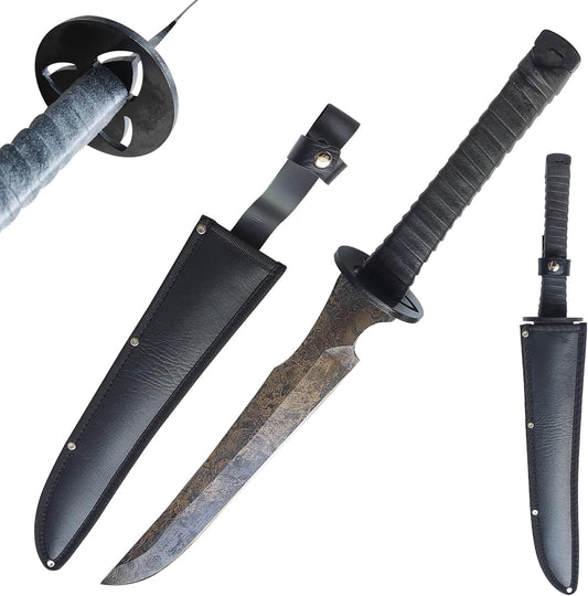 Full Tang Carbon Steel Machete Sword with Leather Sheath for Practice, Outdoor Use, Collection-20.5 Inch