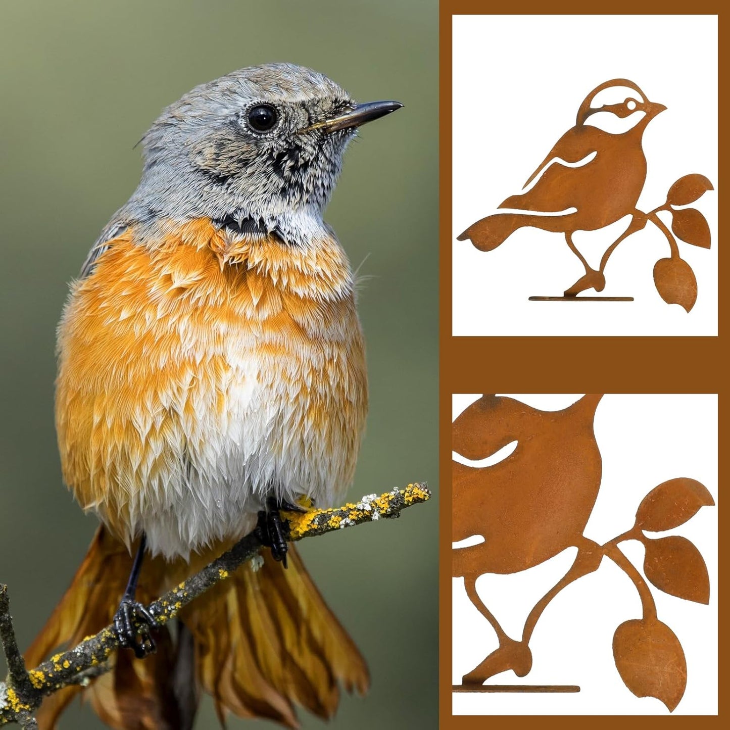 DIVINA VITAE 10Pcs Rusty Birds Decoration Lifelike Metal Birds Yard Art Simulation Bird Statue Yard Garden Decor for Outdoor Sculptures Art Fence Decorations(Style B)