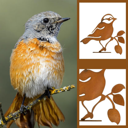DIVINA VITAE 10Pcs Rusty Birds Decoration Lifelike Metal Birds Yard Art Simulation Bird Statue Yard Garden Decor for Outdoor Sculptures Art Fence Decorations(Style B)