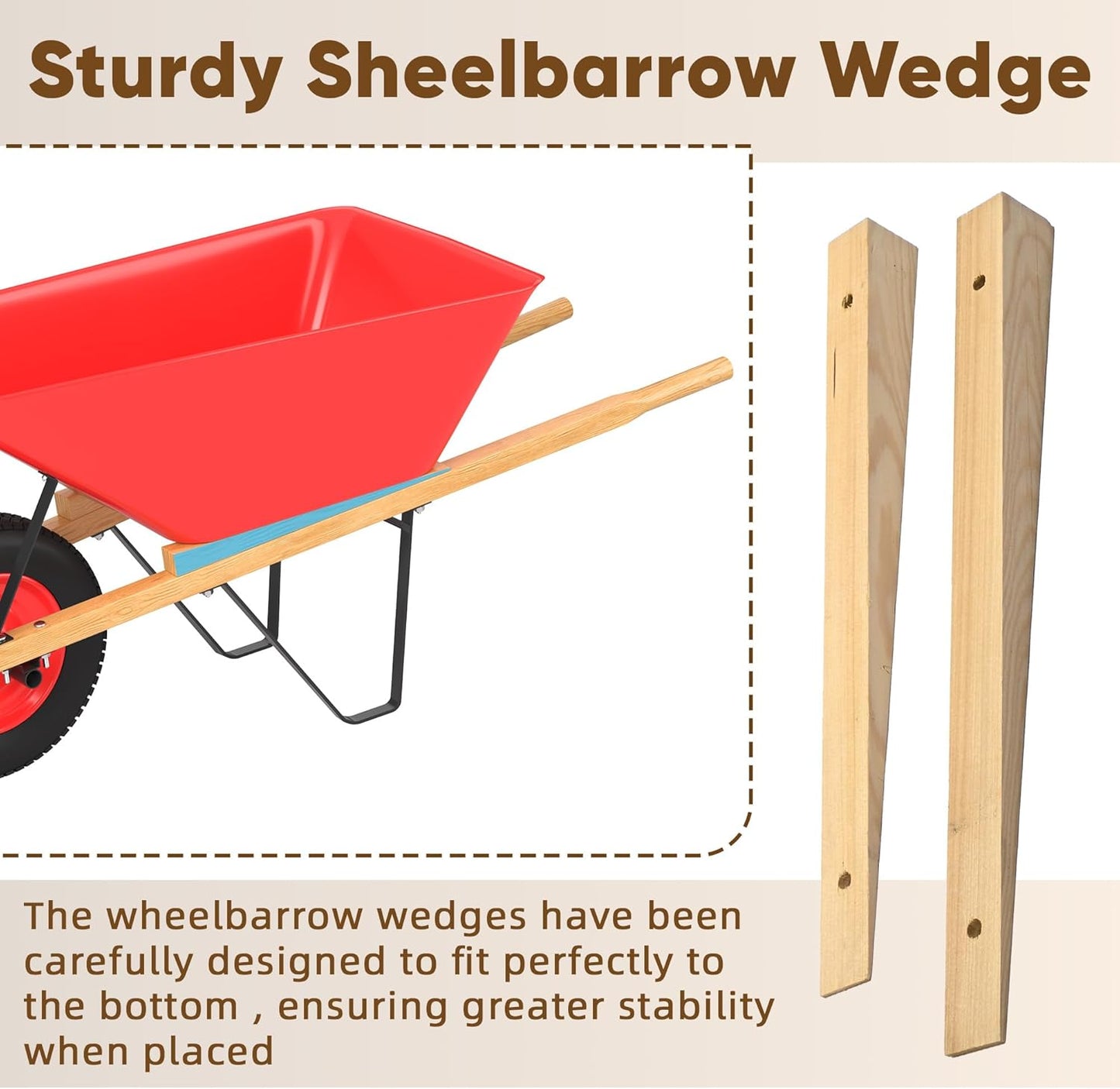 uyoyous 1 Pair Wheelbarrow Handles Replacement 59" Wood Wheel Barrow Replacement Handle Kit with 2 Wheelbarrow Wedge Heavy Duty Wood with Tough Seal Coat and Pre Drilled Holes, Easy to Install