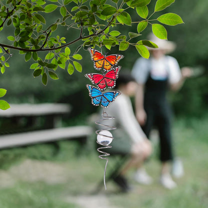 18" Wind Spinner Hanging Metal Figurine Spinner with Glass Ball for Garden Décor, Wind Sculptures & Spinners for Indoor Outdoor Garden Ornament, Butterfly