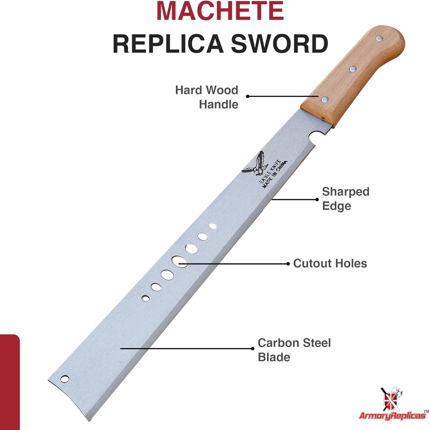 Armory Replicas Full Tang Machete Knife - Multipurpose Outdoor Camping Tool
