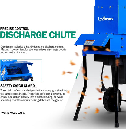 Landworks Electric Leaf Mulcher & Shredder - 15-AMP, 1800W, Steel Construction, 11" Blades, 0.5" Cutting Capacity, 120V AC for Dry Leaves, Grass, & Yard Clippings