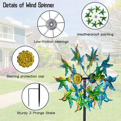 Viveta Wind Spinners for Yard and Garden, Hummingbird Wind Spinners with Metal Stake, 57.5" Double Wind Spinner Yard Art Decor for Patio Lawn Garden
