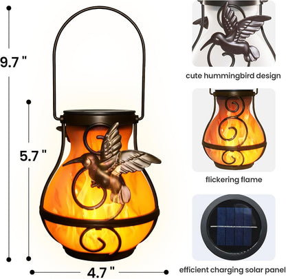 X-PREK 2 Pack Solar Lanterns Outdoor Waterproof Hummingbird Hanging Solar Lantern Flickering Flame Lights Solar Powered Lamps Garden Patio Porch Decoration(Plastics)