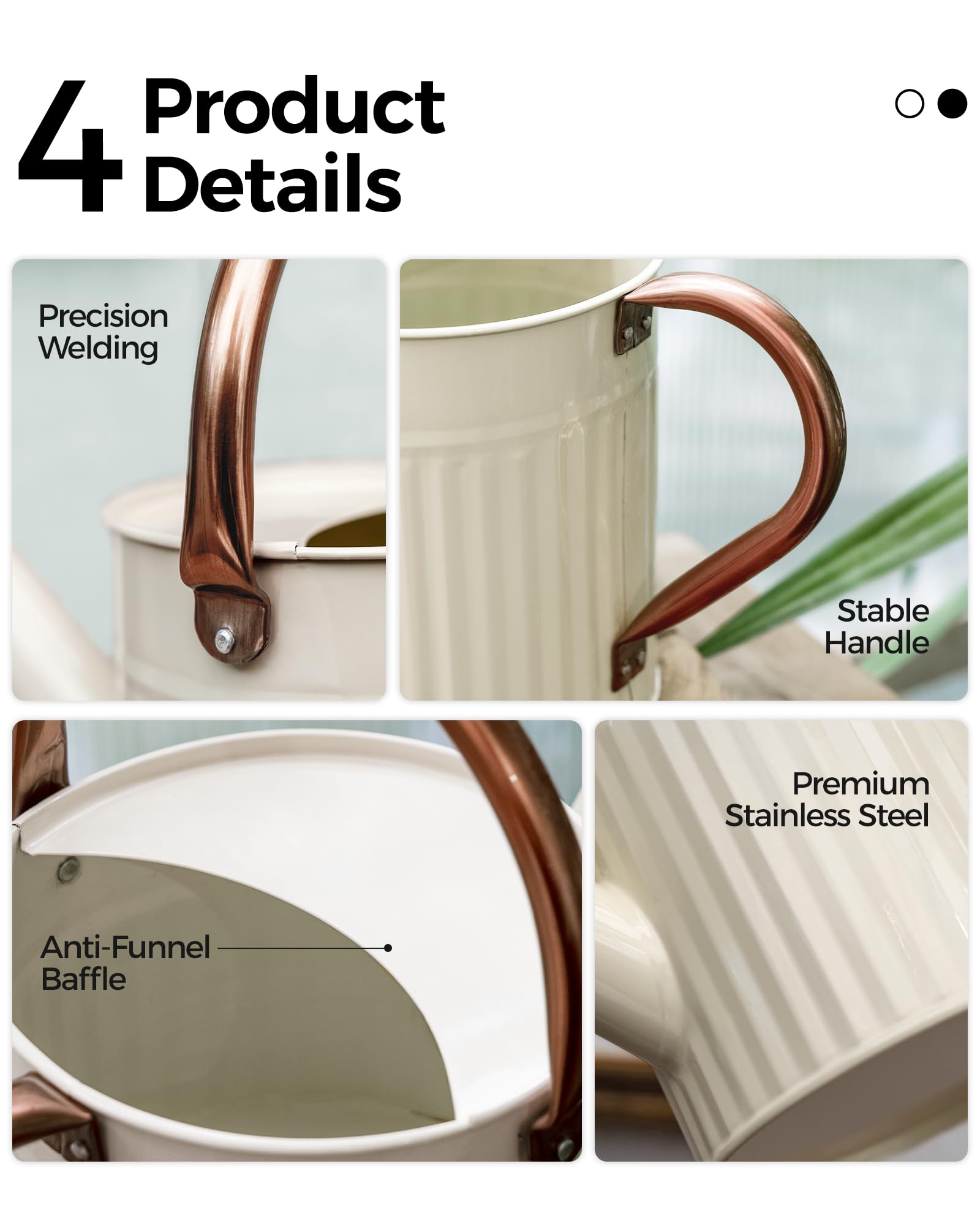 Bamworld Metal Watering Can for Indoor Outdoor Plant 1/2 Gallon Creamy