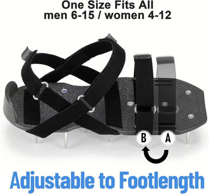 Lawn Aerator Shoes with Hook & Loop Straps with Shovel for Grass, Heavy Duty Spiked Aerating Sandals for Yard Patio Lawn Garden, Aerator Lawn Tool or Screed Shoes, One Size Fits All, Black Epoxy Shoes