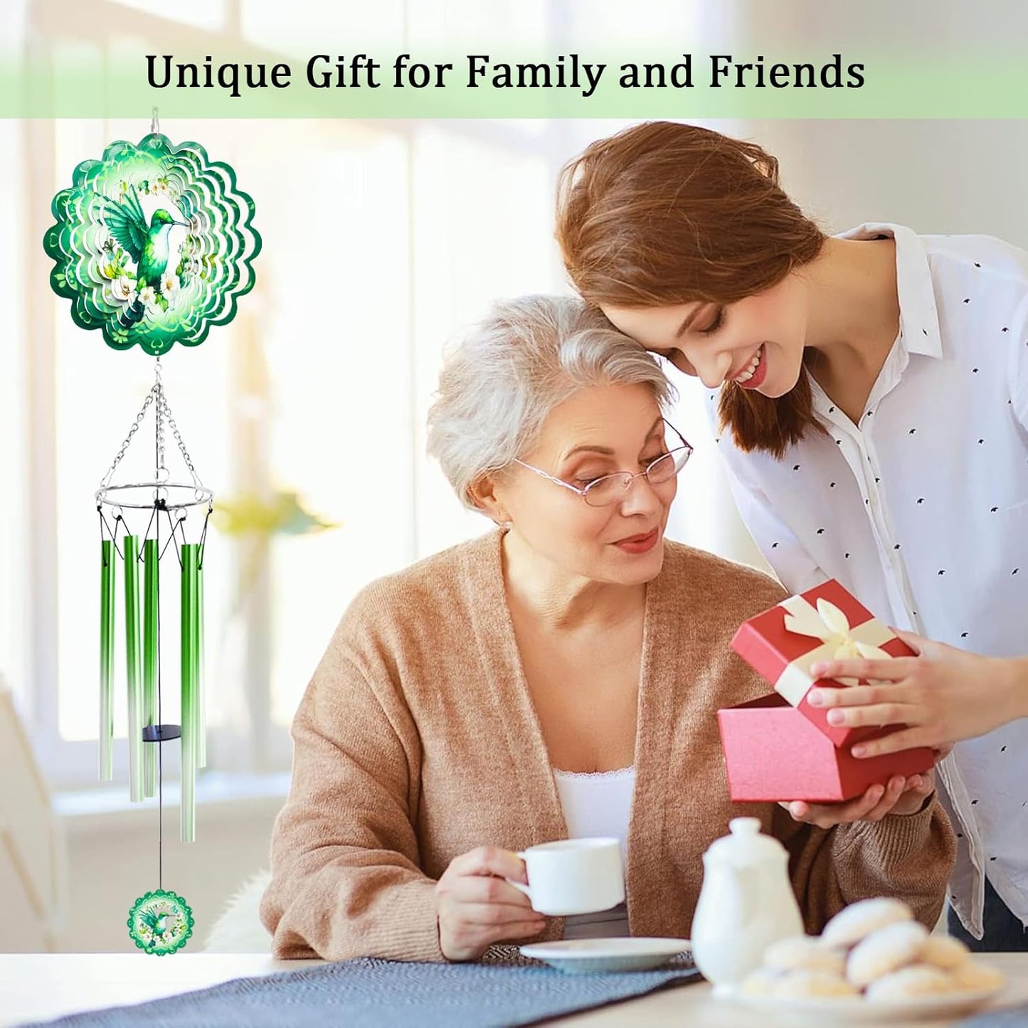 Hummingbird Wind Chimes with Wind Spinner, Christmas Birthday Gifts for Women Mom Friends Teacher, Humming Bird Windchimes, Outdoor Hanging Decor Clearance for Garden Patio Backyard Porch