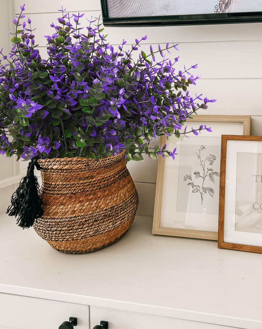 RECUTMS Artificial Fake Outdoor Plants Flowers for Spring Decoration, Faux Plastic Plants Outdoor Flower UV Resistant Realistic for Home Outside Planter Window Porch Patio Garden(Purple Eucalyptus)