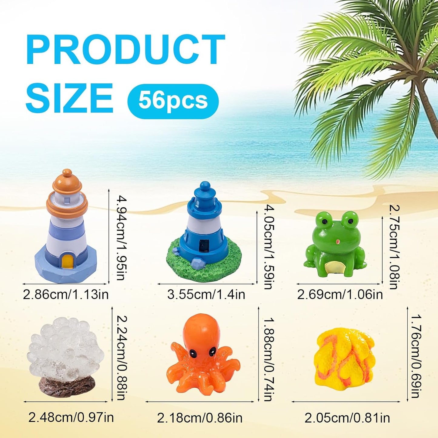 56pcs Mini Ocean Resin Animals Tiny Sea Animals Figurines Marine Miniature Plastic Animals Aquarium Ornaments Decorations for DIY Fish Tank Potted Micro Fairy Garden Dollhouse