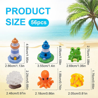 56pcs Mini Ocean Resin Animals Tiny Sea Animals Figurines Marine Miniature Plastic Animals Aquarium Ornaments Decorations for DIY Fish Tank Potted Micro Fairy Garden Dollhouse
