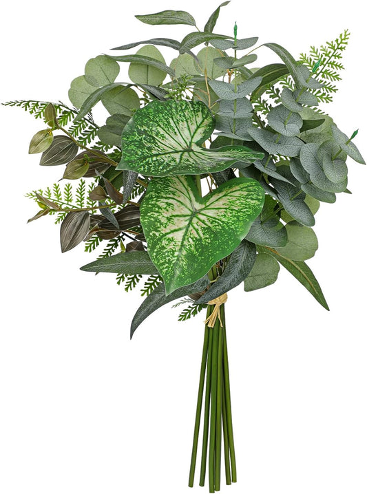 Artificial Greenery Stems Box Set, 5 Kinds Mixed Eucalyptus Leaves Silver Dollar Fern Monstera Leaf