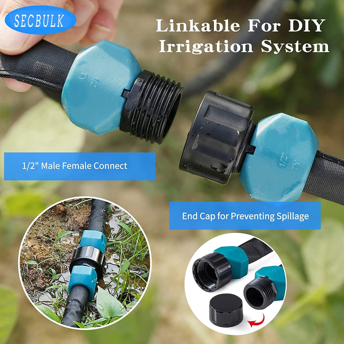 Secbulk 2026 Flat Soaker Hose 100 ft with Stakes for Garden, 50ft x 2 Linkable Drip Hose Diy Garden