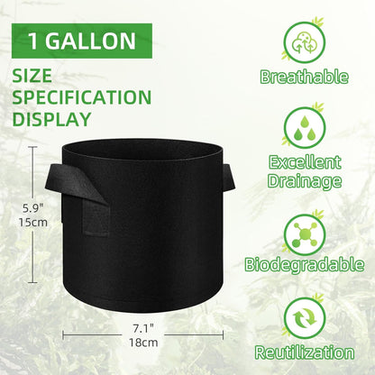 LITLANDSTAR 50 Pack 1 Gallon Plant Grow Bags, Breathable Felt Non-Woven Aeration Fabric Plant Grow Pots, Garden Planting Containers for Nursery Vegetable Flower Grow Bags with Handles (7.1x5.9inch)