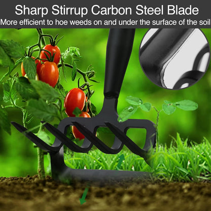 Stirrup Hoe and Cultivator Garden Tool Heavy Duty, Scuffle Loop Hula Action Hoe Weeding Gardening Hand Tools for Women Kids Men, Metal Weeder Scraper Garden Hoe Rake Weed Puller Long Handle 32-62 inch