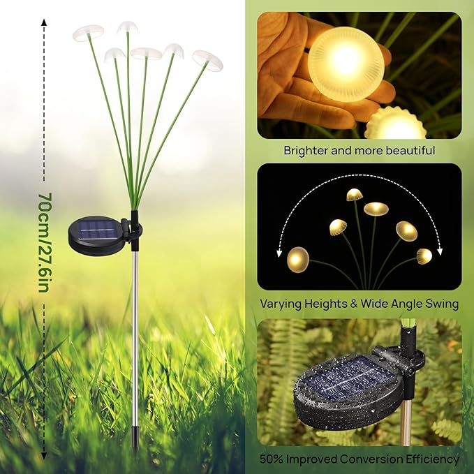 Solar Garden Lights, 2-Pack Dual Mode LED Solar Mushroom Lights, Waterproof Firefly Outdoor Decor for Yard, Patio, and Pathway – Warm White Jellyfish Ambiance